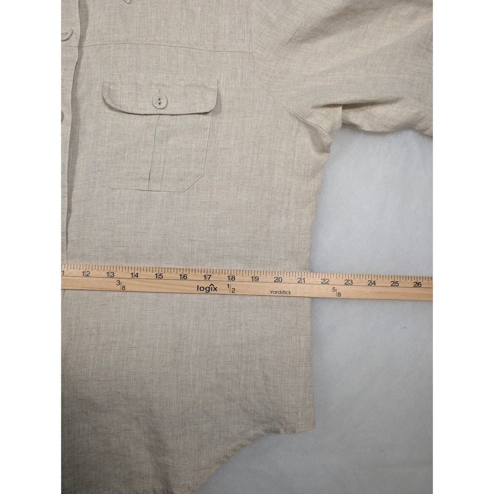 Women's 14 Liz Claiborne Beige Linen Button Front Shirt 3/4 Length Sleeves - Picture 8 of 9